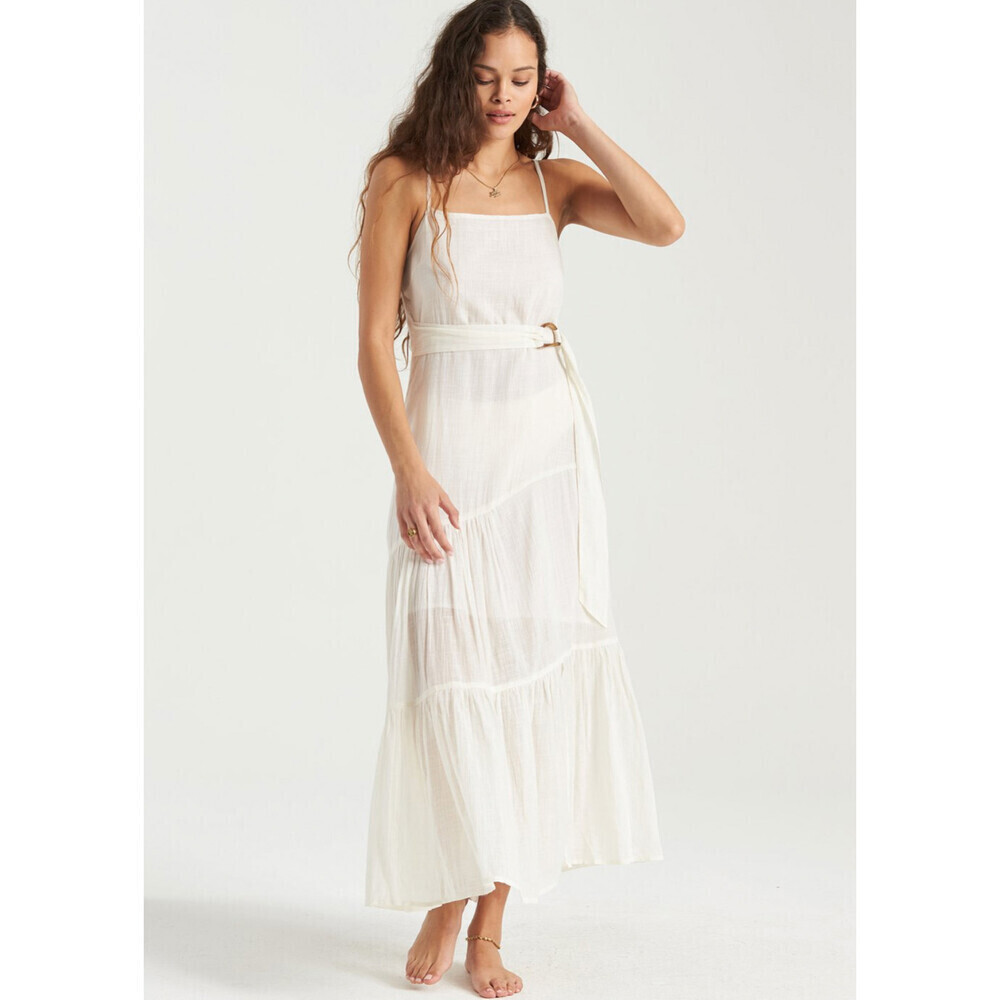 Billabong Island Spirit Maxi Dress in White Cap Spaghetti Strap Organic L